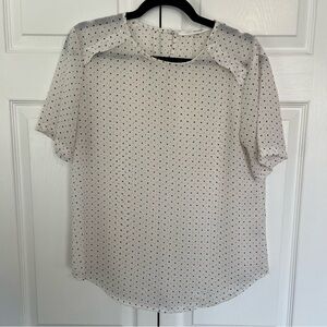 Fun 2 Fun White Polka Dot Short Sleeve Blouse Top Size M